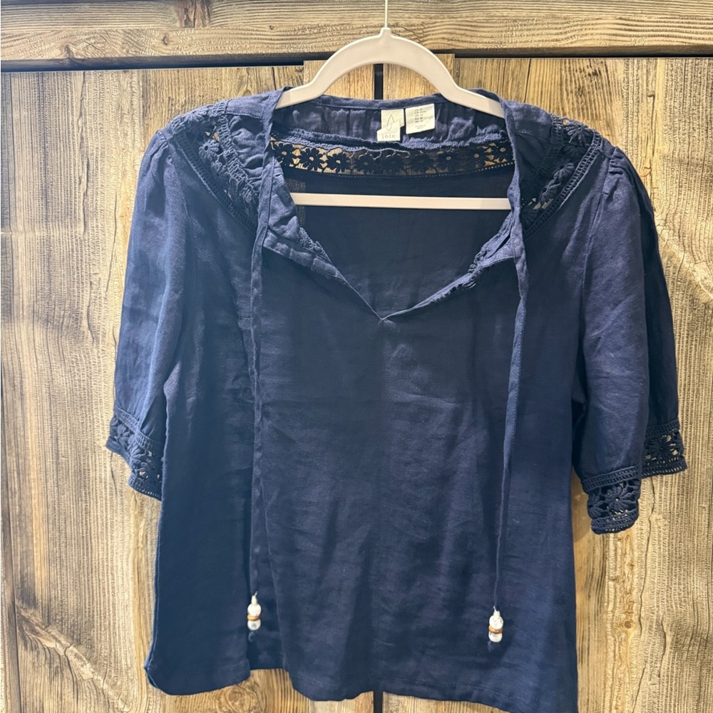 Joie Dark Blue Blouse with Lace Accents